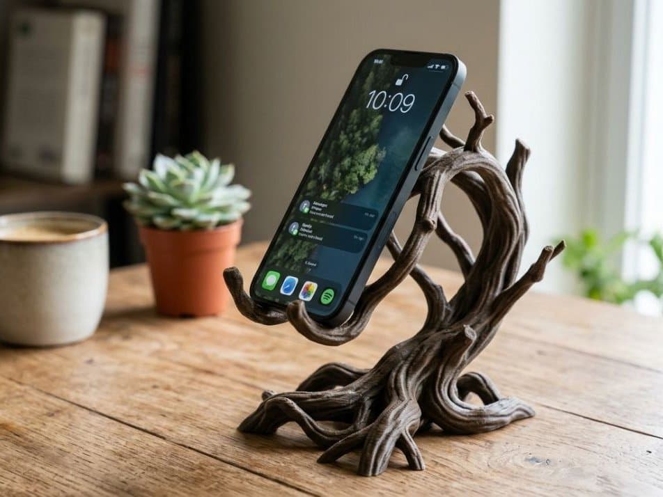 Dal Formlu Telefon Standı – Ağaç Görünümlü Dekoratif Masa Tutucu – 3D baskı PLA